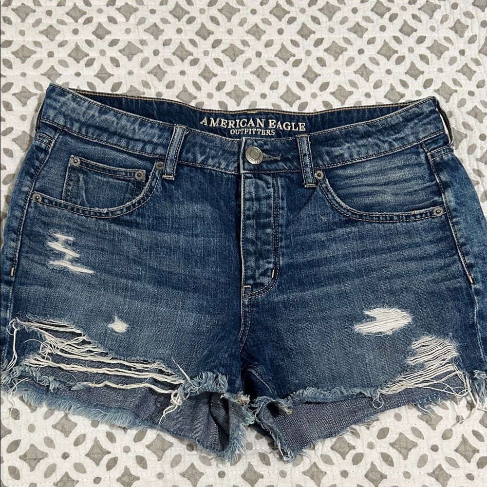 American Eagle Outfitters Dark Blue Ripped Denim Shorts